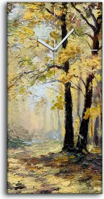 Produktbild von Küchenuhr Bürouhr Leinwand Uhr 30x60 Ölgemälde Wald Bäume Herbst Kunst - weiße Hände