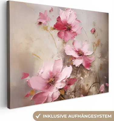 Zdjęcie produktu dla MuchoWow® - Obraz na płótnie - Kwiaty - Różowy - Sztuka - Akwarela, fototapeta, dekoracja ścienna, obrazy do salonu, 40x30cm
