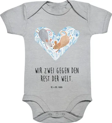 Produktbild von Mr. & Mrs. Panda Strampler Baby Mäuse Herz 1. - 3. Monat - Heather Grey - Geschenk, für Immer, overall, Liebesspruch, Freundin, Babybody, Einteiler, Maus, Kurzarmbody