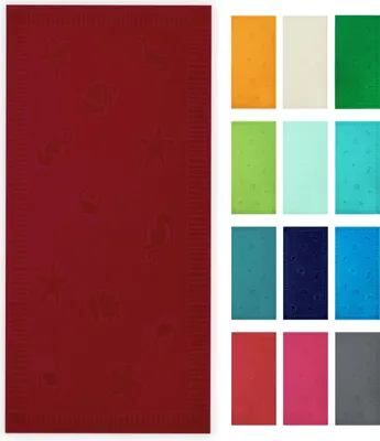 Produktbild von Strandtuch XXL aus Baumwolle, 100x200 cm, rot mit Meerestiermotiven