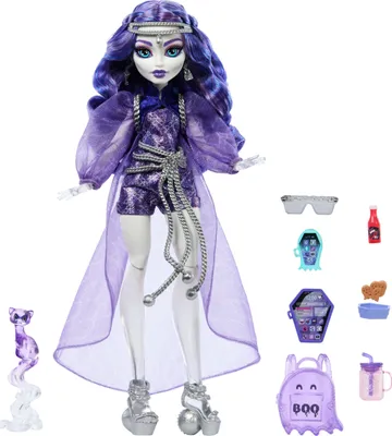 Produktbild von Monster High Spectra Vondergeist Modepuppe mit Frettchen Rhuen und Zubehörteilen, Modepuppe, Weiblich, 4 Jahr(e), Mädchen, 290 mm, 250 g