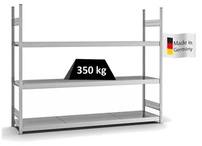 Produktbild von PROREGAL Weitspannregal Stecksystem MAGNUS  Germany | HxBxT 200x250x50cm | 3 Ebenen | Stahlplatten-Fachboden | Fachlast 350kg | Verzinkt