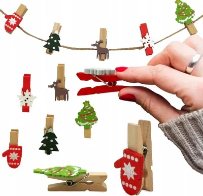 Image de Clips décoratifs naturels en bois pour Noël, 10 pièces
