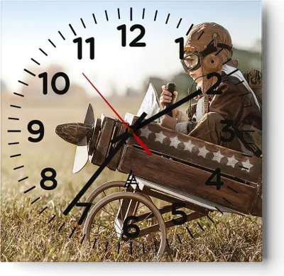 Produktbild von Wanduhr - Quadrat - Glasuhr - Kindheit Flugzeug Spielzeug - 40x40cm - Schleichendes Uhrwerk - Lautlos - zum Aufhängen bereit - Dekoration Modern - Wanddekoration aus Glas - C4AC40x40-4469