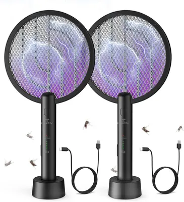 Produktbild von Elektrische Fliegenvernichter – Insektenbekämpfer – Schädlingsbekämpfung – Wiederaufladbare Basis – 2 Stück – Schwarz