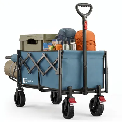 Produktbild von SUNULA Bollerwagen Faltbar mit Erweiterbarer Heckklappe – 80L & 115L Hunde Transportwagen, Blau