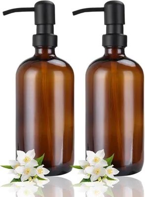 Immagine prodotto di Portasapone in vetro da 500 ml - marrone - pompa in acciaio inossidabile - Cucina e bagno - Set da 2 pezzi