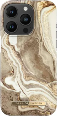 A close-up view of a phone case with a marble pattern.