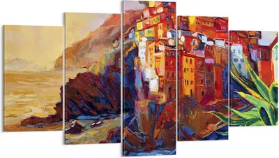 Produktbild von Bild auf Leinwand - Leinwandbild - 5 Teile - Manarola Bunt Öl - 160x85cm - Wand Bild - Wanddeko - Wandbilder - Leinwanddruck - Bilder - Wanddekoration - Leinwand bilder - Wandbild - EA160x85-4164