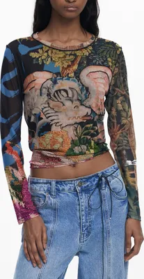 Immagine prodotto di Camicia nera da donna a maniche lunghe con dettagli a contrasto e scollo rotondo