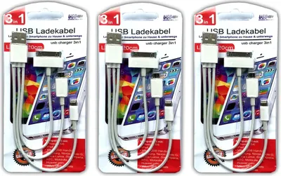 Produktbild von 3x Ladekabel 3in1 micro USB Lightning