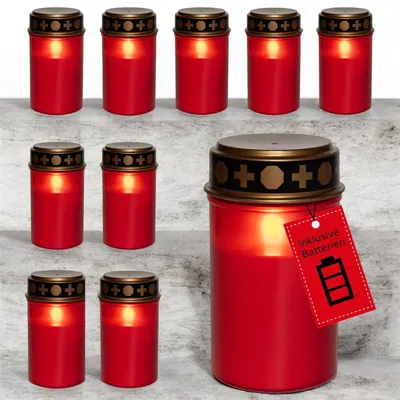 Produktbild von Novaliv LED Grablichter mit Batterie rot 10 Stück LED Kerzen mit Batterien Grabkerzen Friedhofskerze Kerzen flackernde Flamme Gedenkkerze Ewiges Licht Trauerkerze