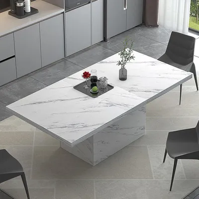 Productafbeelding van Eettafel, rechthoekig, marmerlook, wit, 180 cm