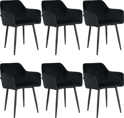 Produktbild von Lina® Rio Samt Esszimmerstühle 6er Set Schwarz – Mit Armlehnen & schwarzen Metallbeinen – Ideal für Wohnzimmer, Büro & Esszimmer