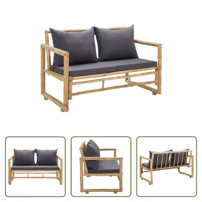 Image de The Living Store Banc de jardin avec coussin 115 cm bambou