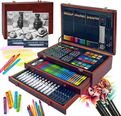 Productafbeelding van 175 stuks Kunstset voor kinderen, deluxe tekenset in koffer