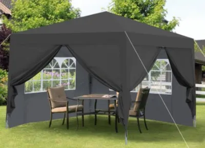 Image de Tente pliante 3 x 3 m, imperméable, robuste et résistante à l'hiver, avec 4 parois latérales et 4 sacs de sable, protection UV 50+, pliable, idéale pour le jardin, les fêtes et le camping, structure en acier (noire)