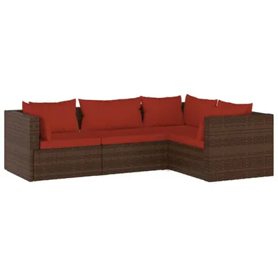 Immagine prodotto di vidaXL Set da salotto da giardino 4 pezzi con cuscini in rattan marrone