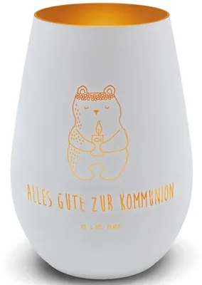 Produktbild von Mr. & Mrs. Panda Kerzenhalter Bär Kommunion - Weiß - Geschenk, Windlicht Gold, Gottes Segen, Teelichthalter, Laterne, Taufkerze, Katholisch, Outdoor, Teddy