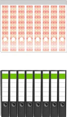 Produktbild von Wallario 8 Stück schmale Ordner inkl. Klebeetiketten mit Motive Muster Herzen in beige und rot -  Set mit Rückenschildern / Ordnerrücken Stickern