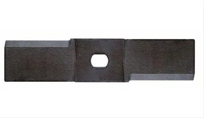 A black metal blade with a central oval hole, presented against a white background.