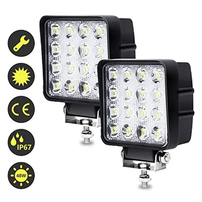Obrázek produktu pro Wolketon 2x 48W LED pracovní světlo 12V 24V LED pracovní světlo pro offroad, SUV, ATV zadní pohled IP67, 4320LM, 6500K