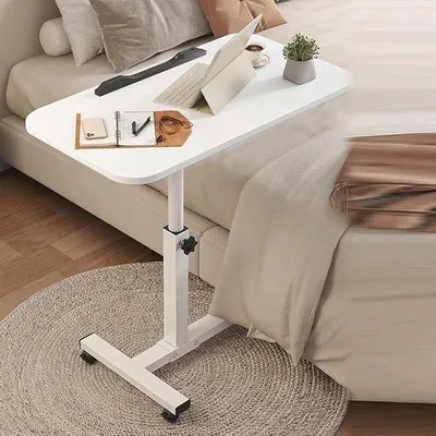 Productafbeelding van Verstelbaar bureau - Laptoptafel met wielen - Werken in bed - Verstelbare hoogte - 59-89 cm - Wit