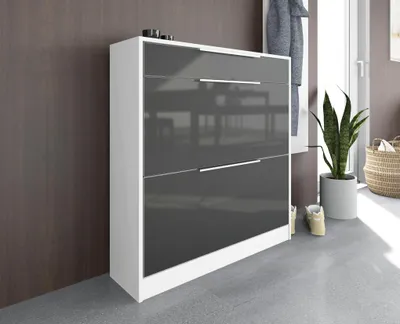 Produktbild von Schuhschrank "Oliva1" Basic, weiß-graphit-glänzend