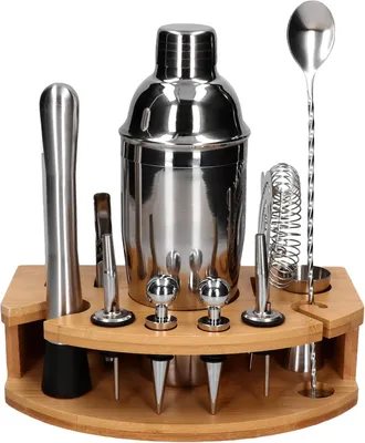 Barmann-Set 12-tlg., silberner Cobbler-Shaker, Edelstahl