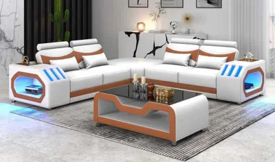 Produktbild von Eckgarnitur Ecksofa L Form Ledersofa Couch Sofa Weiß Luxus Moderne