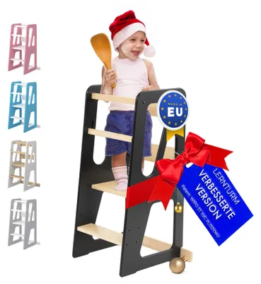 Produktbild von Lernturm ab 1 Jahr mit Anti-Kipp-Schutz – Höhenverstellbarer Montessori Learning Tower aus Massivholz – Bis zu 50kg belastbar – Für Kinder, für Küche, Tisch und Bad – MEBLE WRÓBEL®