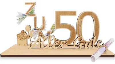 Produktbild von Geldgeschenke zum 50. Geburtstag | 25 x 13 x 12 cm | Geburtstagsgeschenke für Frauen und Männer | Dekorative Holzgeschenke, personalisierte Geldgeschenke für Freunde, Familie und Angehörige – Gästebuch