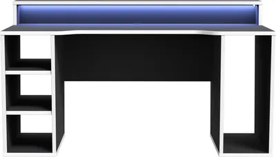 Produktbild von Gamingtisch >TEZAUR< LED-Wechselbeleuchtung, Fächer, schwarz/ weiss - 160x91,1x72cm (B/H/T)
