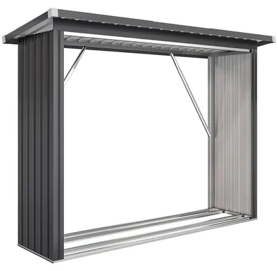 Image de Abri de stockage pour bois de chauffage en acier avec toit en pente | Couleur : gris foncé | Dimensions : 66,5 x 213 x 150 cm