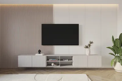 Produktbild von ALTDECOR TV-Schrank NOA-2-W mit Gefrästen Fronten 3x100x40x40 Lowboard hängend, TV Möbel, TV Cabinet, Fernsehtisch, Fernsehschrank, TV Kommode, TV Tisch, TV Sideboard, TV Board - Kaschmir