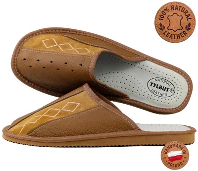 Immagine prodotto di Ciabatte da uomo in vera pelle, color marrone chiaro, ricamate a mano, taglia 45