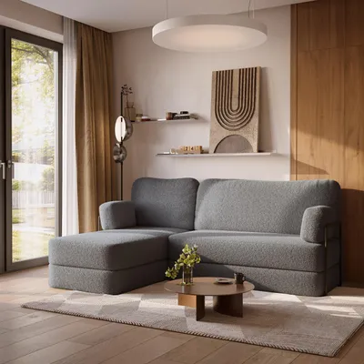 Produktbild von Masseno Ecksofa SABI mit Metallgestell, Modulares Schlafsofa aus Schaumstoff, Klappbares Bodensofa, Schlaffunktion - Grau, QUELLE 92