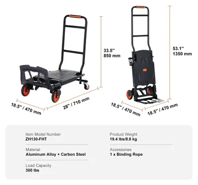 Produktbild von Staplerwagen - Transportkarren - Transportwagen - Lagerwagen - Plattformwagen - Handkarren (2-in-1) - Klappbarer
