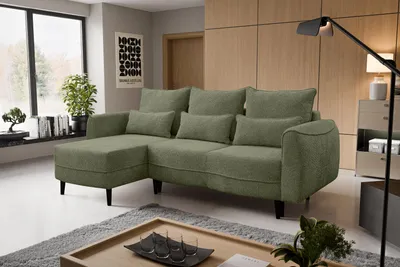 Image de Canapé d'angle Selio avec fonction de couchage et conteneur de literie Olive Gauche