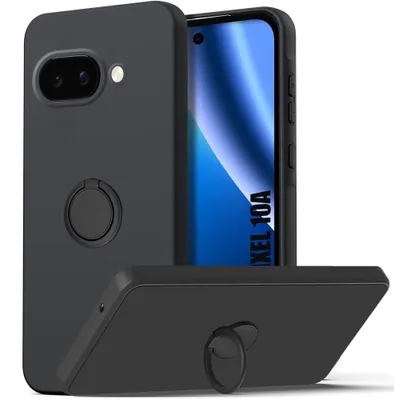 Image de Coque pour Google Pixel 10a, Protection Silicone Liquide Slim Léger avec Anneau Rotatif Noir