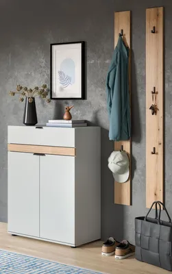 Produktbild von Garderobe Set 3-teilig "Janko" in grau und Evoke Eiche 135 x 194 cm, Soft-Close