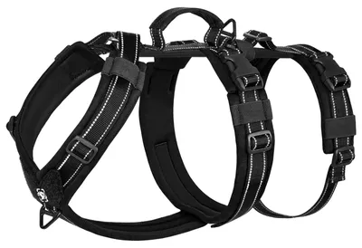 Produktbild von Hundegeschirr, taktisch und verstellbar, mit weicher Polsterung und Handgriff