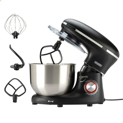 Produktbild von Bourgini Kitchen Chef Plus – XL Küchenmaschine – 6,2 L Rührschüssel – Standmixer – 3 Zubehörteile – Küchengeräte - 8 Geschwindigkeitsstufen und Pulsfunktion – Schwarz