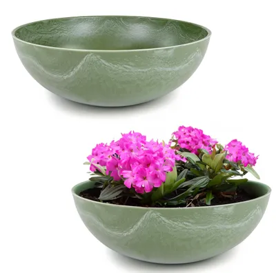 Immagine prodotto di Fioriera rotonda bulbosa da 25 cm per esterni, verde marmorizzato