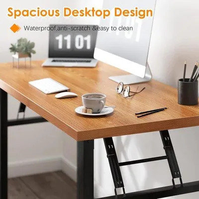 Immagine prodotto di Postazione PC moderna con supporti per monitor / semplice scrivania per PC con ampio piano di lavoro 80x40x75 cm