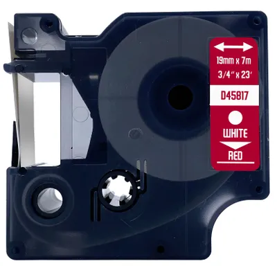 Produktbild von DULA Etikettenband - Kompatibel mit Dymo D1 45817 - 1 Stück - Weiß auf rot - 19mm x 7m