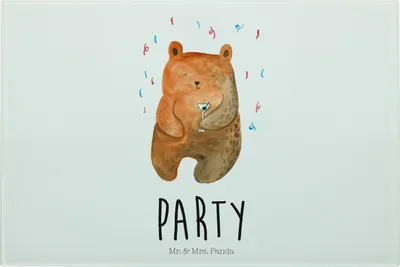 Produktbild von Mr. & Mrs. Panda Schneidebrett Aus Glas Bär Party - Weiß - Geschenk, Schneidbrett, Lustig, Hackbrett, Schneidplatte, Geburtstagsgeschenk, Teddy, Mitbringsel, Geburtstag