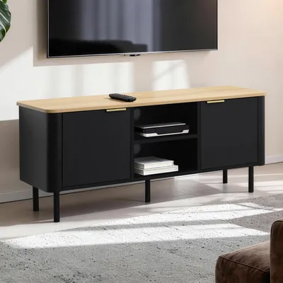 Produktbild von TV Schrank Schwarz Holz MDF, B 120 x T 40 x H 52 cm, Modernen Design