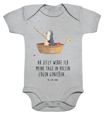Produktbild von Mr. & Mrs. Panda babyanzug Pinguin Angelboot 3. - 6. Monat - Heather Grey - Geschenk, Babybody, Optimistisch, Boot, Einteiler, Strampler Baby, Kurzarmbody, Angeln