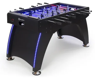 Produktbild von Klarfit Arrowhead Tischkicker - Kickertisch mit automatischer Torzählung, Tischfussball Spielfeld mit LED-Beleuchtung, solide Konstruktion, Spielfeld: 117 x 68cm, Edelstahl-Hohlstangen, schwarz